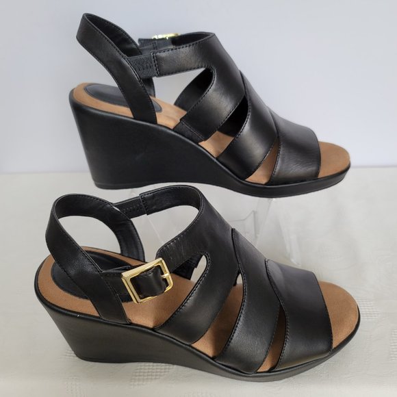 GIANI BERNINI Wirla Platform Wedge Leather Sandals- Black color- Women's Size 9M - Picture 9 of 15